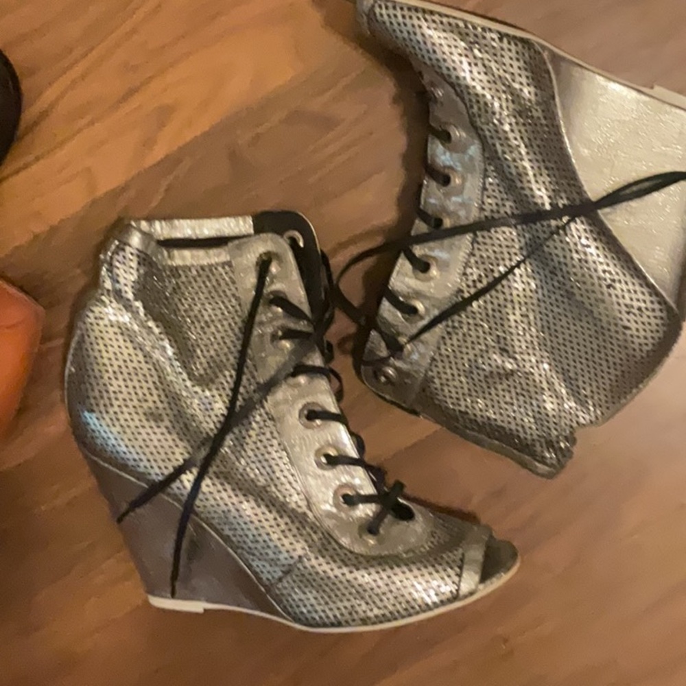 Silver Wedge Ankle Boots